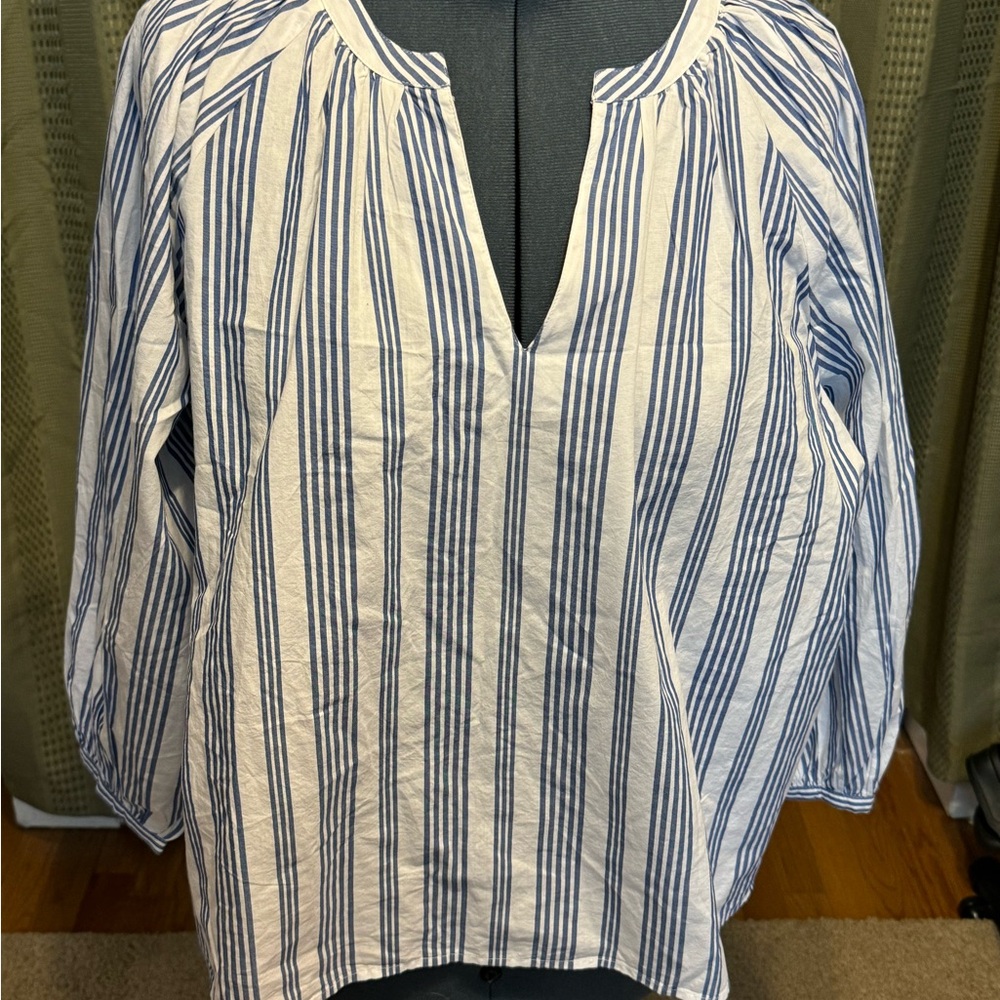Old, navy blue and white striped shirt
